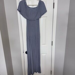 Veronica M Navy and White Striped Maxi Dress